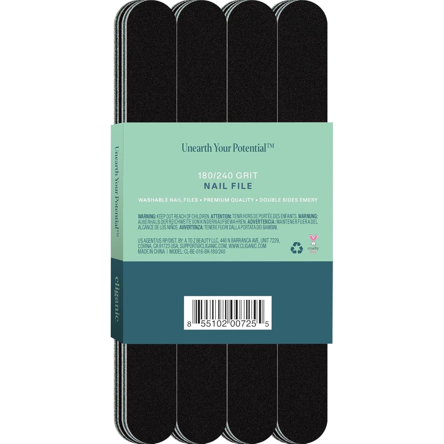 Cliganic 12 Pack Nail File Set: 180/240 Grit | Professional Emery Boards for Natural, Gel & Acrylic Nails | Washable Double Sided Kit | Cliganic 90 Days Warranty