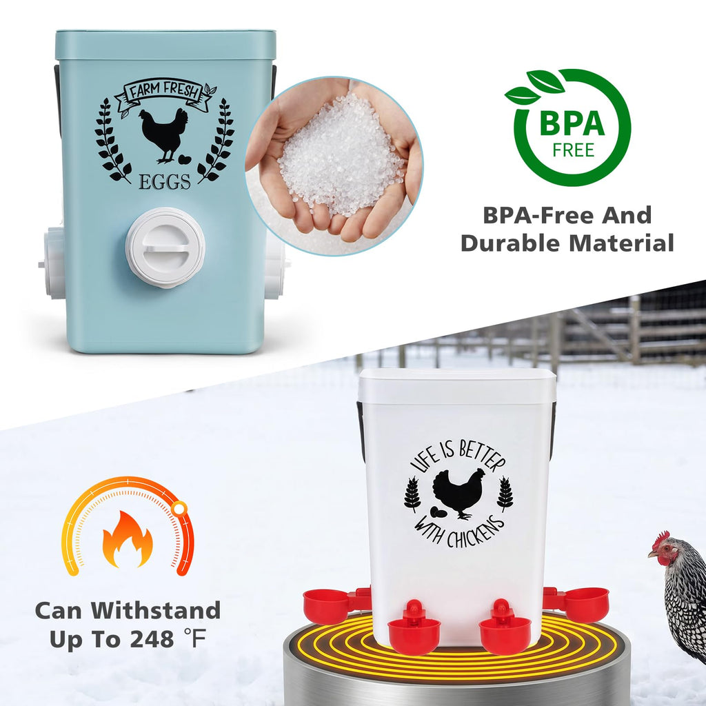 Tgeyd No-Waste Chicken Feeder & Waterer Set, 3 Gallon Automatic Waterer and 15 lb Hanging Feeder for Backyard Chickens, Modern Farmhouse Chicken Coop Essentials