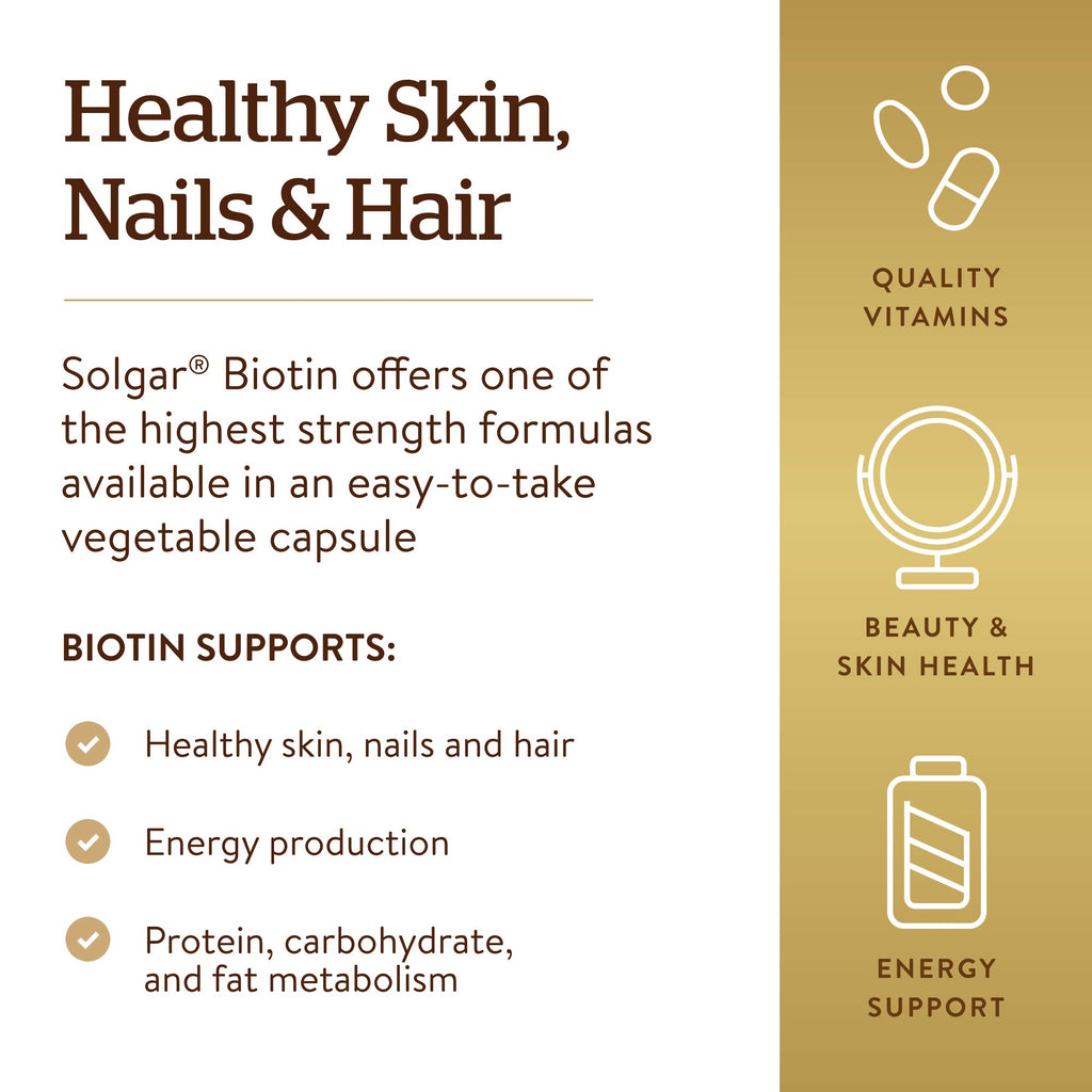 Solgar Biotin 10,000 mcg, 120 Vegetable Capsules - Non-GMO, Gluten Free | Helps Support Hair and Skin - 120 Capsules
