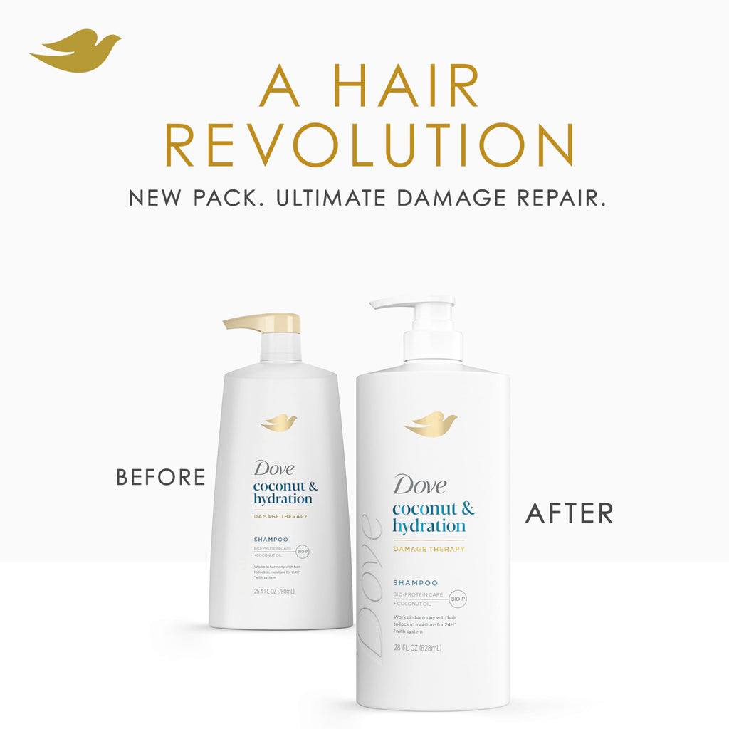 Dove Shampoo Coconut & Hydration for Dry Hair with Bio-Protein Care Technology and Coconut Oil 28 Fl Oz (Pack of 4)