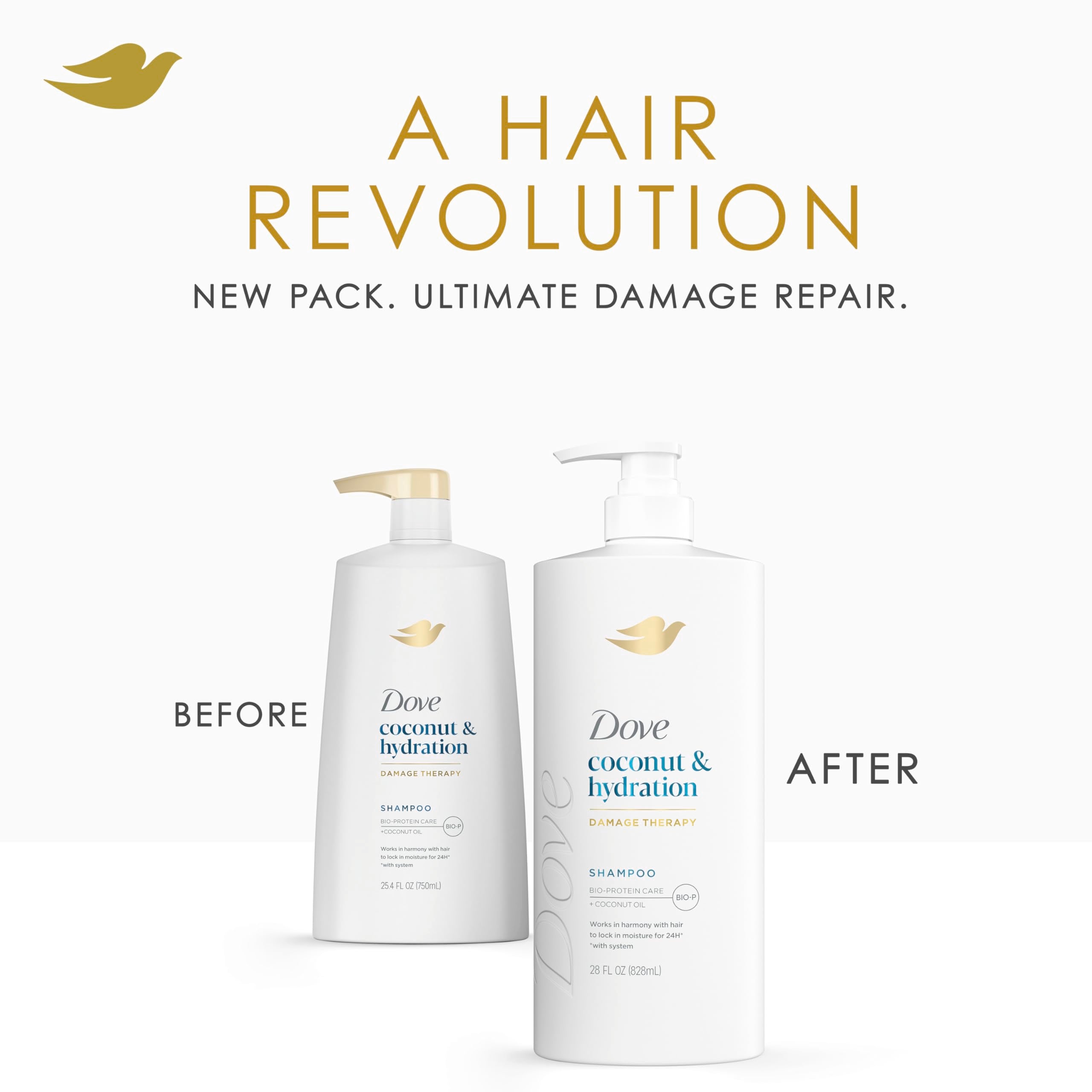 Dove Shampoo Coconut & Hydration for Dry Hair with Bio-Protein Care Technology and Coconut Oil 28 Fl Oz (Pack of 4)