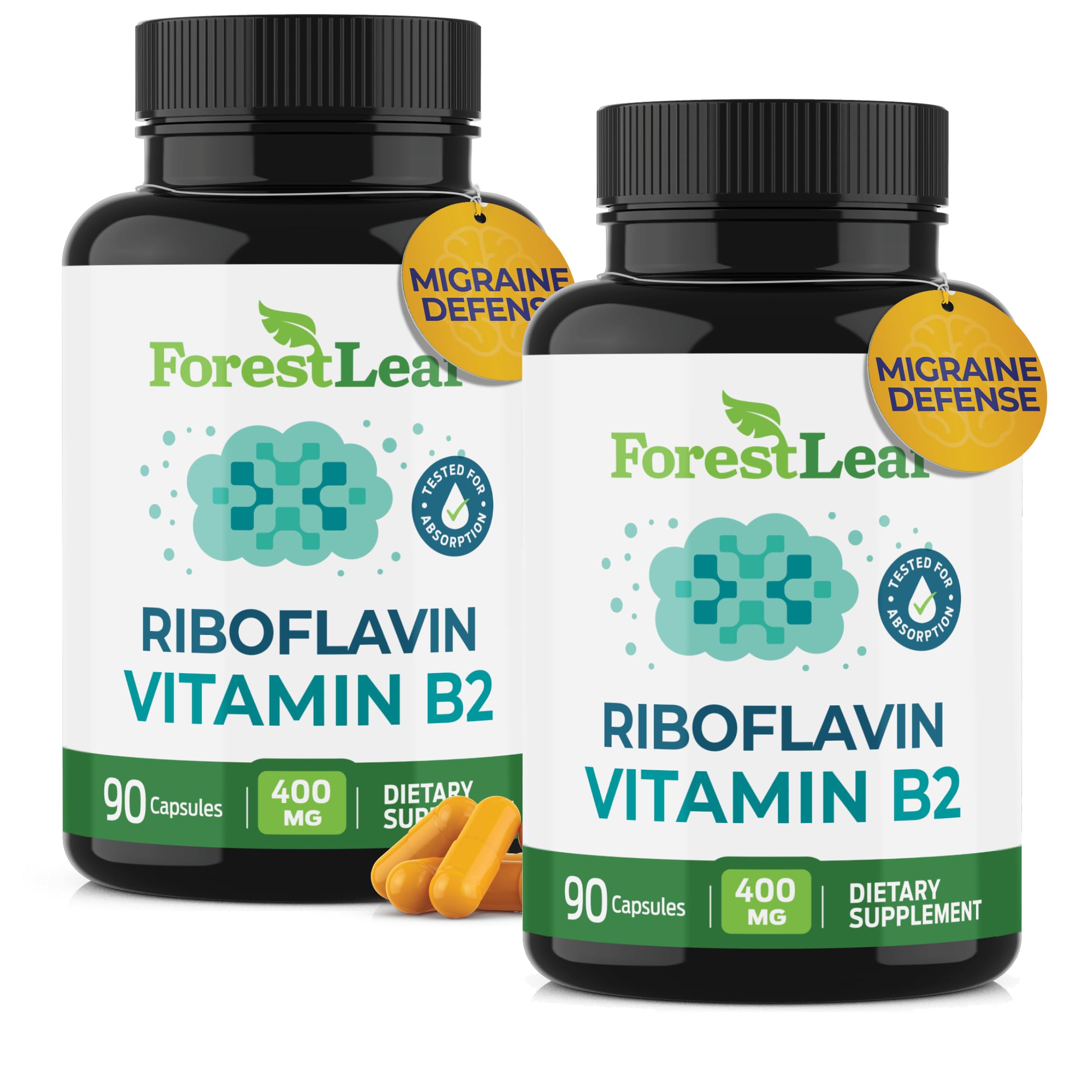 ForestLeaf Vitamin B2 riboflavin 400mg, Non GMO Gluten Free, 90 Count | High-Potency B2 Vitamin For Cellular Energy, Skin And Nervous System Support; Non-GMO, Gluten-Free, Vegetarian, Made In USA
