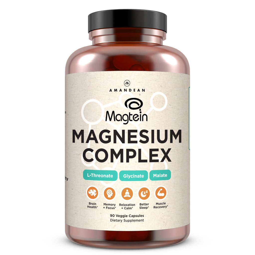 AMANDEAN Magtein Magnesium Complex: L-Threonate, Glycinate, Malate, 90ct | Magnesium L-threonate and glycinate + magnesium malate; 270mg elemental magnesium supplement; sleep, calm