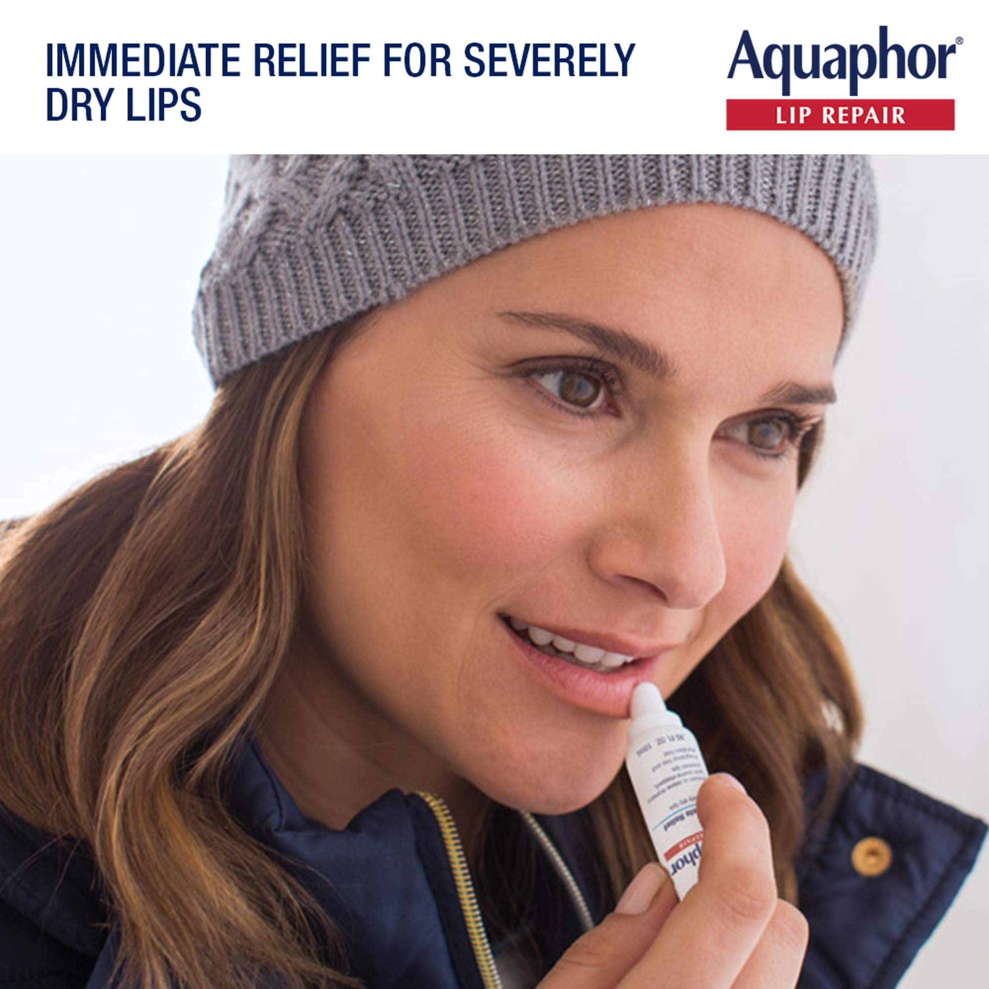 Aquaphor Lip Repair Ointment - Long-lasting Moisture to Soothe Dry Chapped Lips - .35 fl. oz. Tube | Lip Balm Moisturizer with Vitamins and Shea Butter, Immediate Dry Lip Relief, Paraben and Fragrance Free