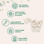 Micro Ingredients Probiotics 200 Billion CFU, 120 Veggie Capsules | Mega Probiotics for Men & Women | 40 Strains with Prebiotics, Postbiotics & Digestive Enzymes | Gut, Immune & Digestive Health