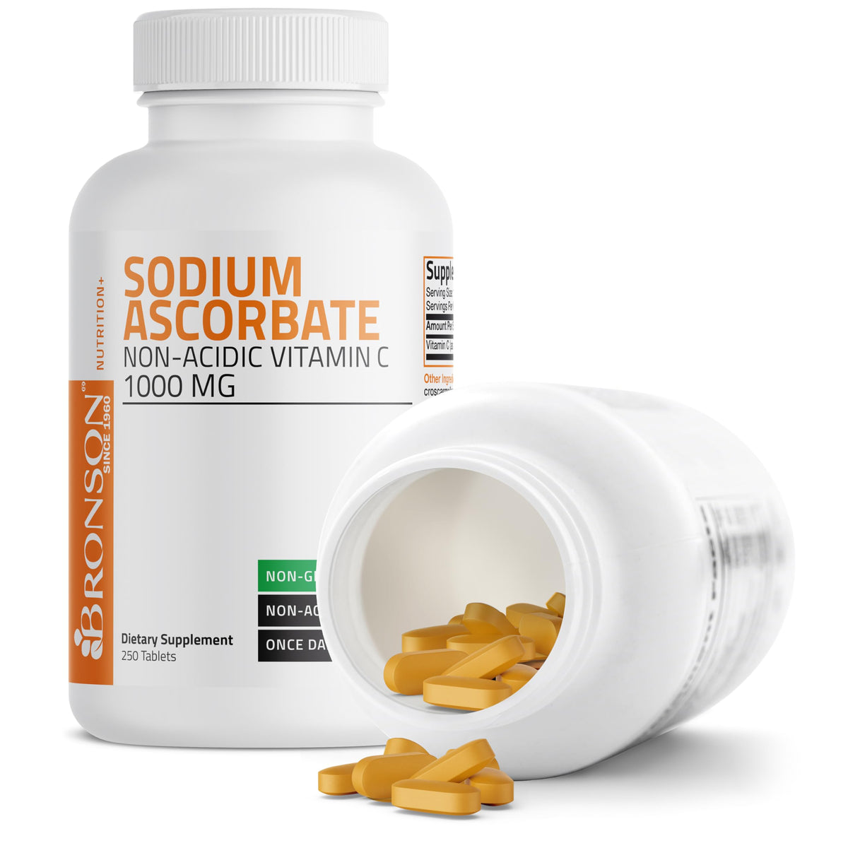 Bronson Non-Acidic Vitamin C 1000 mg as Sodium Ascorbate, 250 Tablets
