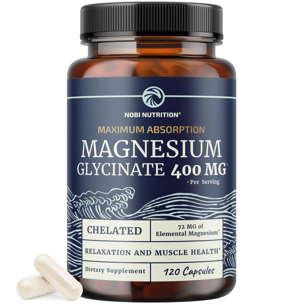 Magnesium Glycinate 400mg, High Absorption, Sleep, Calm & Muscle Support | Muscle Relaxation Heart Bone & Nerve Support for Women & Men, Chelated Magnesium Glycinate Supplement, Non-GMO, 120 Capsules