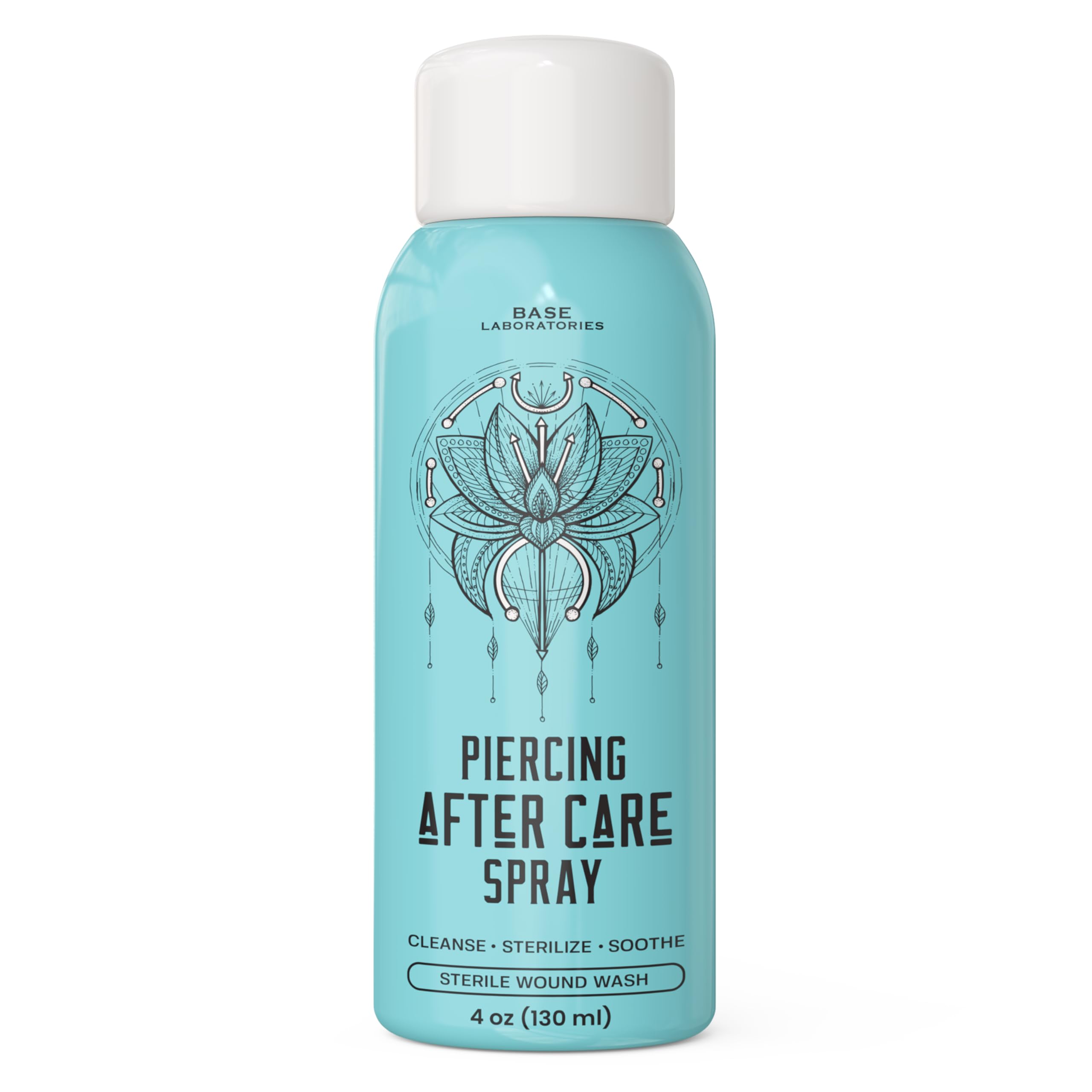 BASE LABORATORIES Piercing Aftercare Spray 4 oz, Saline Spray for Piercings | Ear Piercing Cleaner, Nose Piercing Spray, Saline Solution, Keloid Bump, Navel Care, Wound Wash, Belly Button Soak