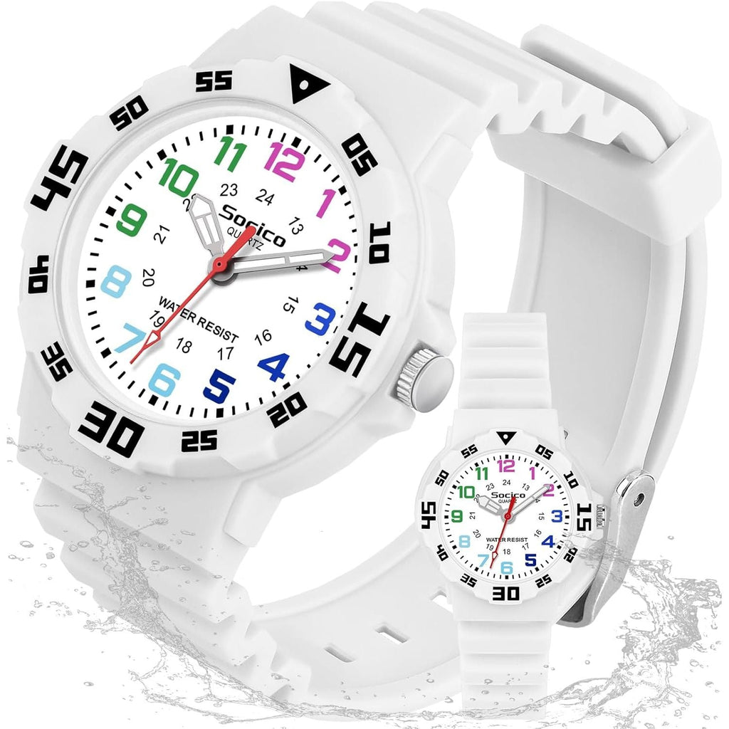 Buy now SOCICO Children Analog Watch for Boys Girls Waterproof Time Teaching Watch with Soft Band, Learning Time Wrist Watch Easy to Read Christmas Gifts for Kids Ages 3-12 Great Gifts at indiglob india