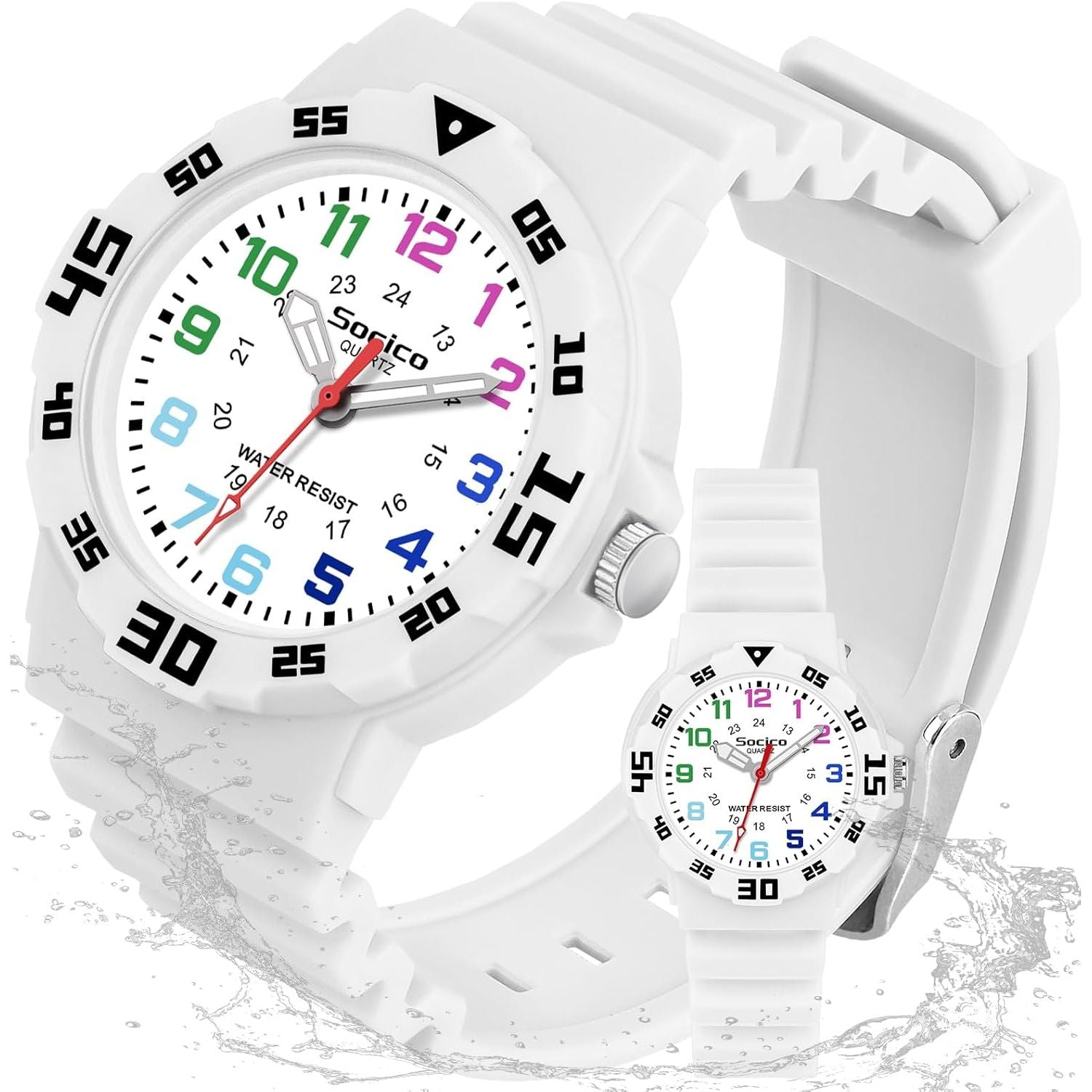Buy now SOCICO Children Analog Watch for Boys Girls Waterproof Time Teaching Watch with Soft Band, Learning Time Wrist Watch Easy to Read Christmas Gifts for Kids Ages 3-12 Great Gifts White at indiglob india