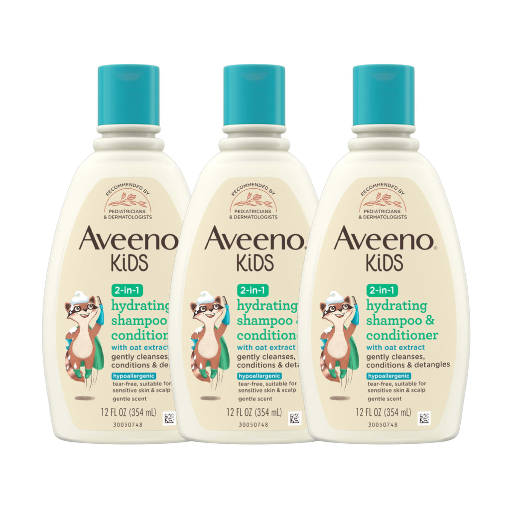 Aveeno Kids Shampoo & Conditioner, Hypoallergenic, 12 fl. oz | Kids Shampoo & Conditioner with Oat Extract, Condition & Detangle Kids Hair, Sensitive Skin and Scalp, Hypoallergenic