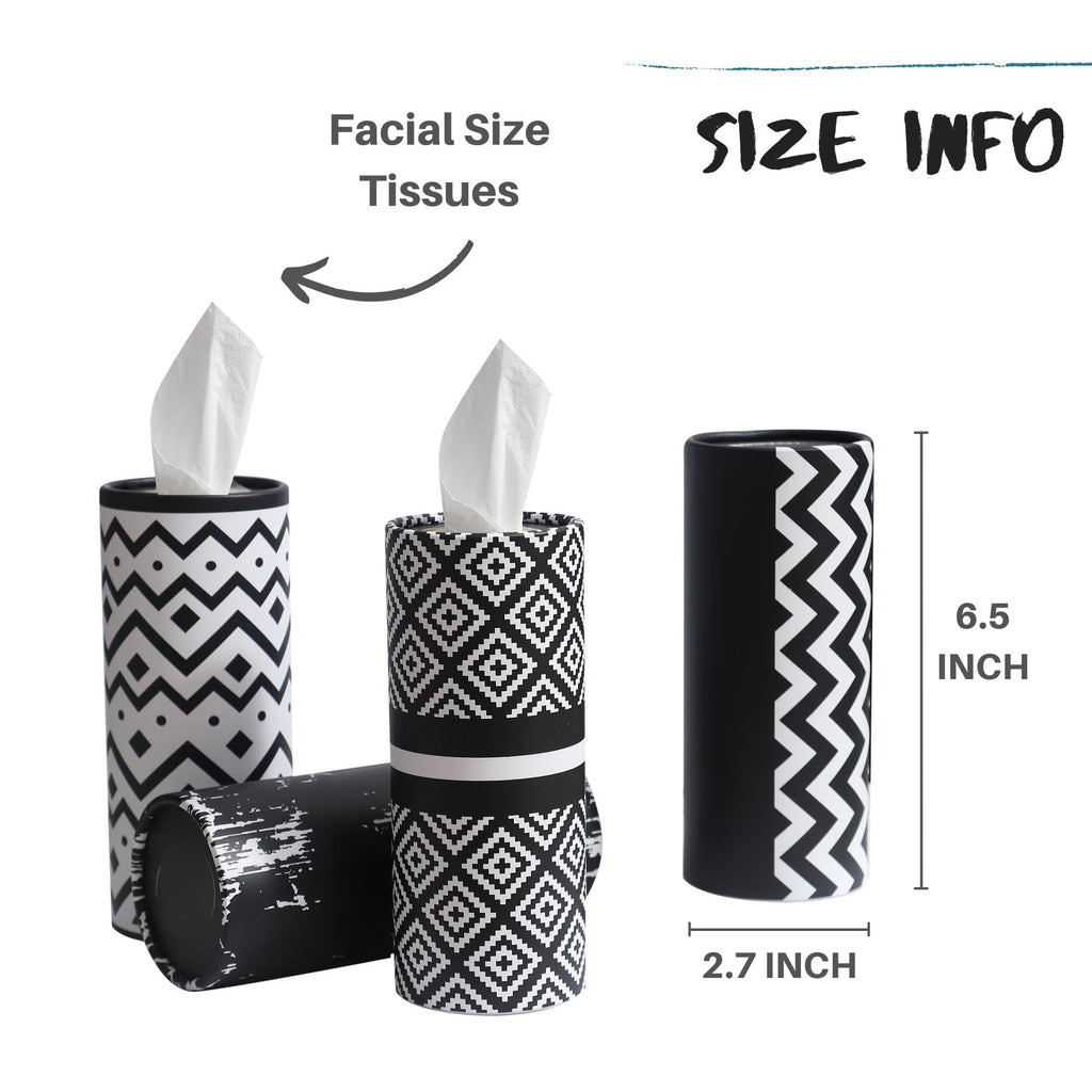 Small Car Tissues Holder with Facial Tissues - 4PK - Tisses for Car Travel Tissue Tubes Box Container Cylinder for Vehicle Cup Holder