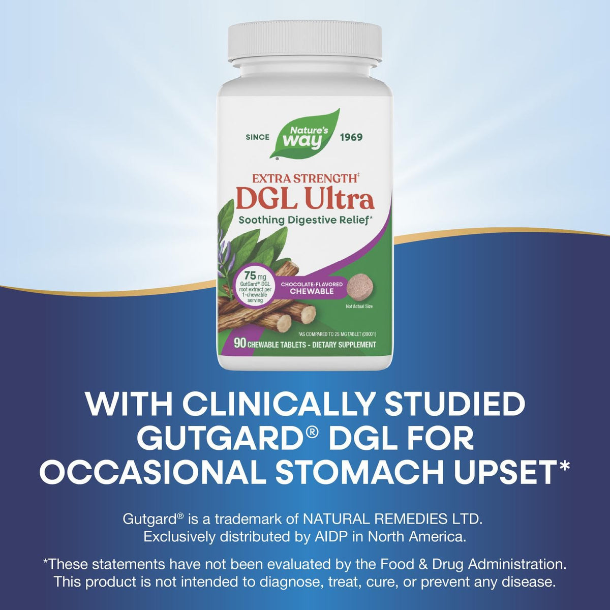 Nature's Way Extra Strength (1) DGL Ultra - DGL Chewable Tablets for Digestive Support* - Deglycyrrhizinated Licorice GutGard Extract - 75mg per Serving - Chocolate Flavored - 90 Count (90 Servings)
