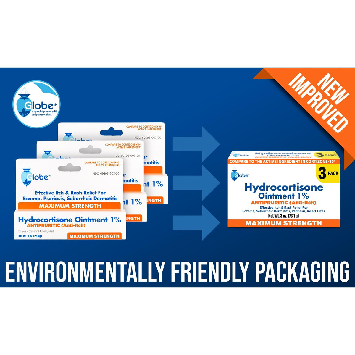 Globe Hydrocortisone Ointment 1% Maximum Strength, 3 Pack, 1 oz Tubes