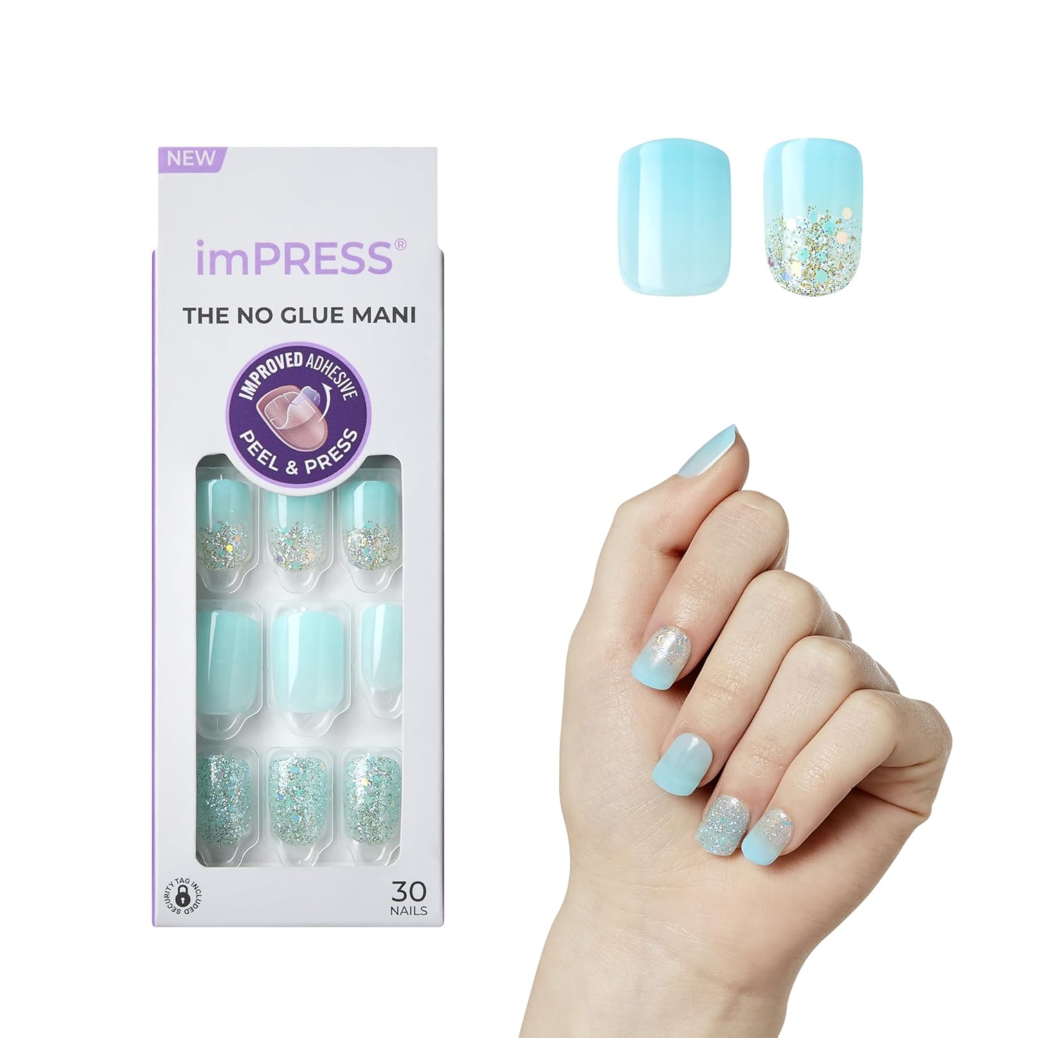 Buy now KISS imPRESS No Glue Mani Press On Nails, Design, 'Dorothy', Pink, Short Size, Squoval Shape, Includes 30 Nails, Prep Pad, Instructions Sheet, 1 Manicure Stick, 1 Mini File Medium Blue at indiglob india