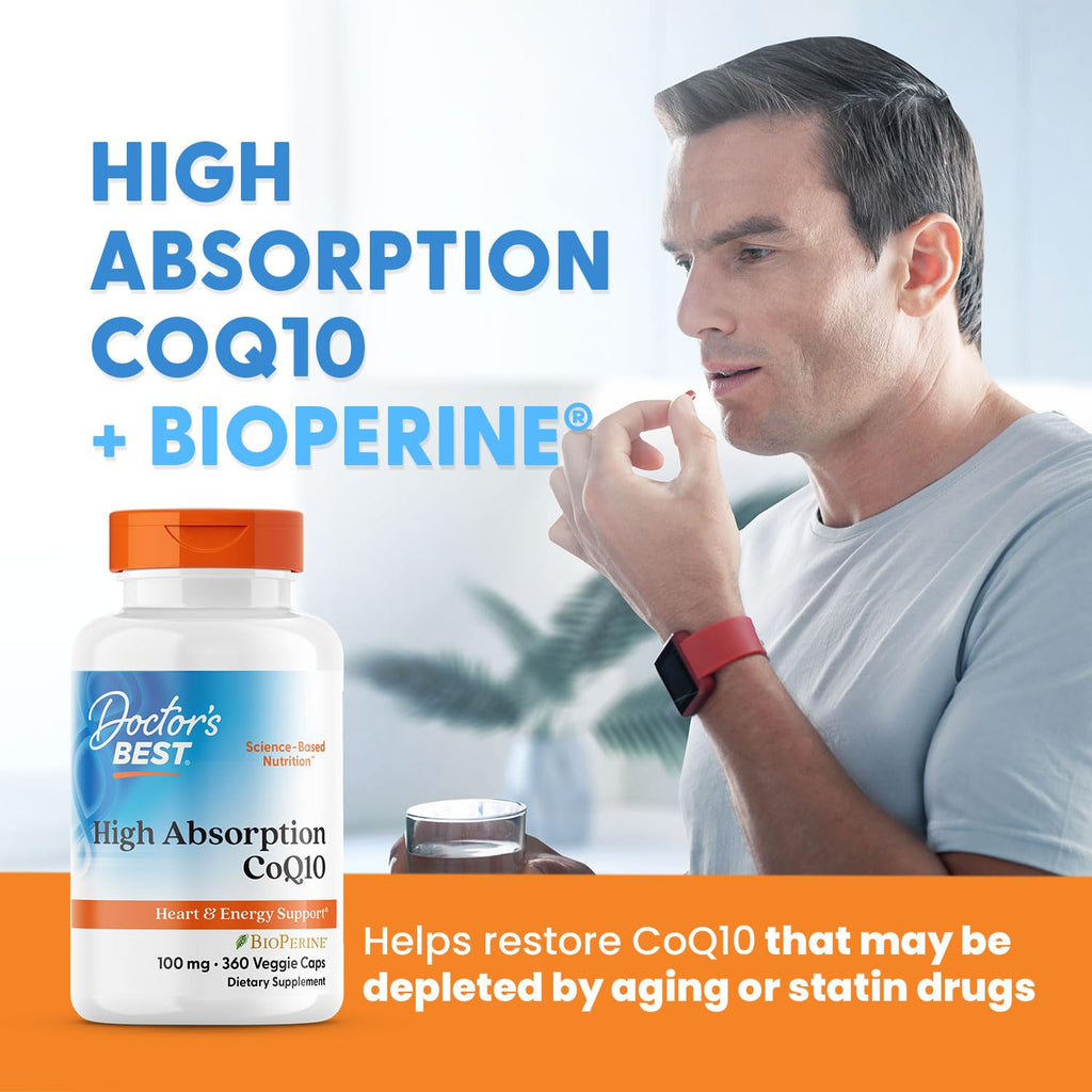 Doctor's Best High Absorption CoQ10 with BioPerine Supplement - Coenzyme Q10 Caps for Heart Health & Antioxidant Support, Naturally Fermented CoQ10 - 360 Veg Capsules