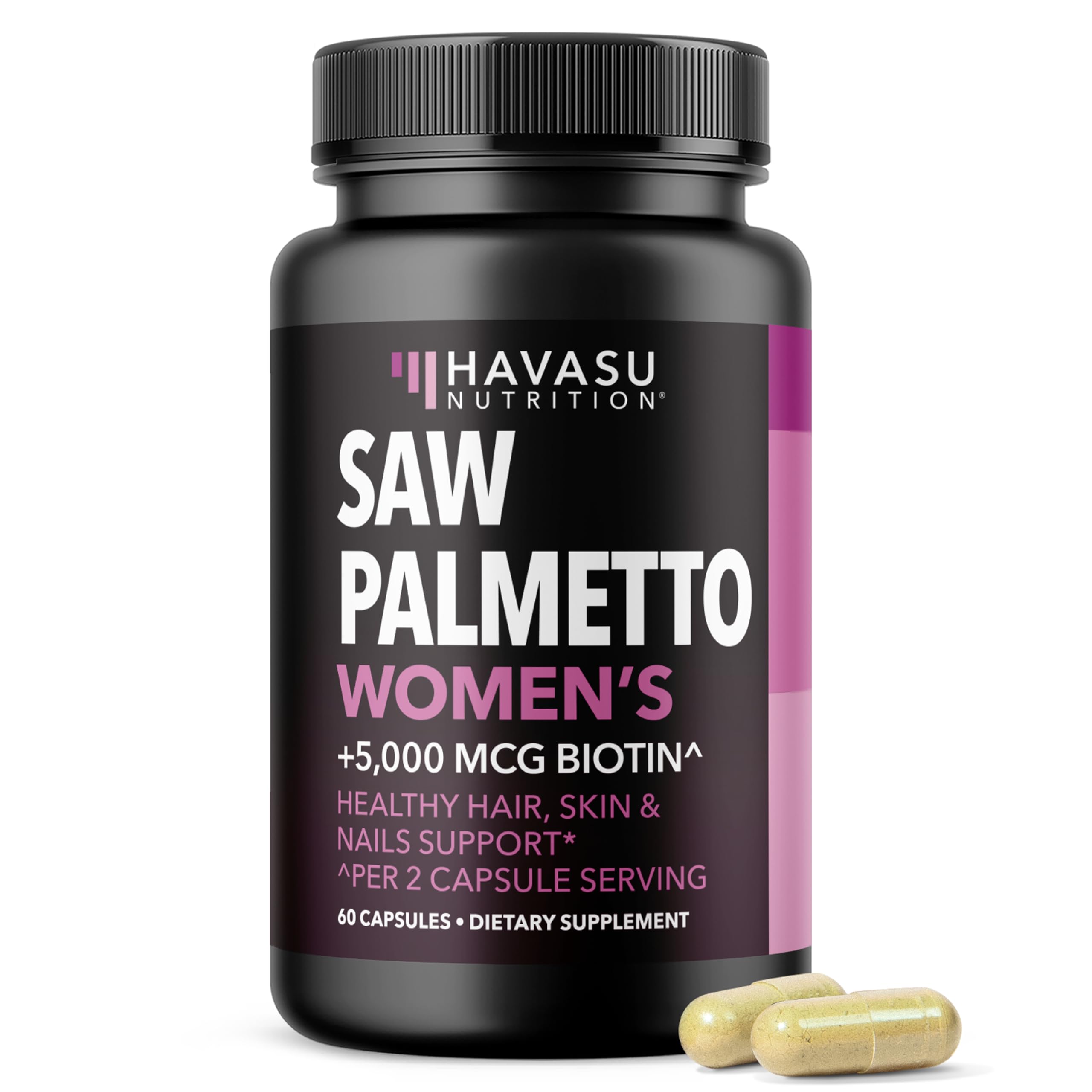 Saw Palmetto for Women with Bitoin 5000mcg Per Serving, 60-Day Supply | Vegan, Non-GMO DHT Blocker for Women for Hair, Skin and Nails, Saw Palmetto Extract with Biotin for Thicker Looking Hair