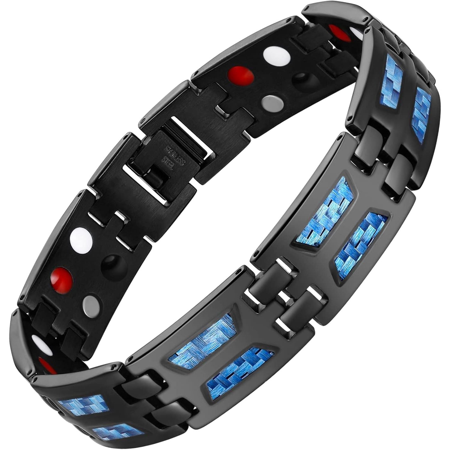 Buy now Feraco Mens Magnetic Bracelet Titanium Steel Magnet Therapy Bracelets with Sizing Tool, Silver Black & Blue at indiglob india