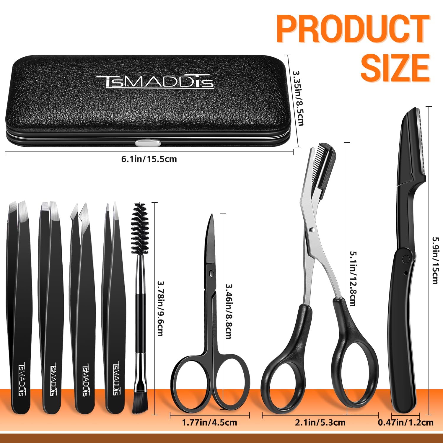 TsMADDTs Tweezers for Men, 8 in 1 Professional Eyebrow Tweezers Kit with Eyebrow Trimmer & Scissors, Razor, Brush, Skin Care Tools