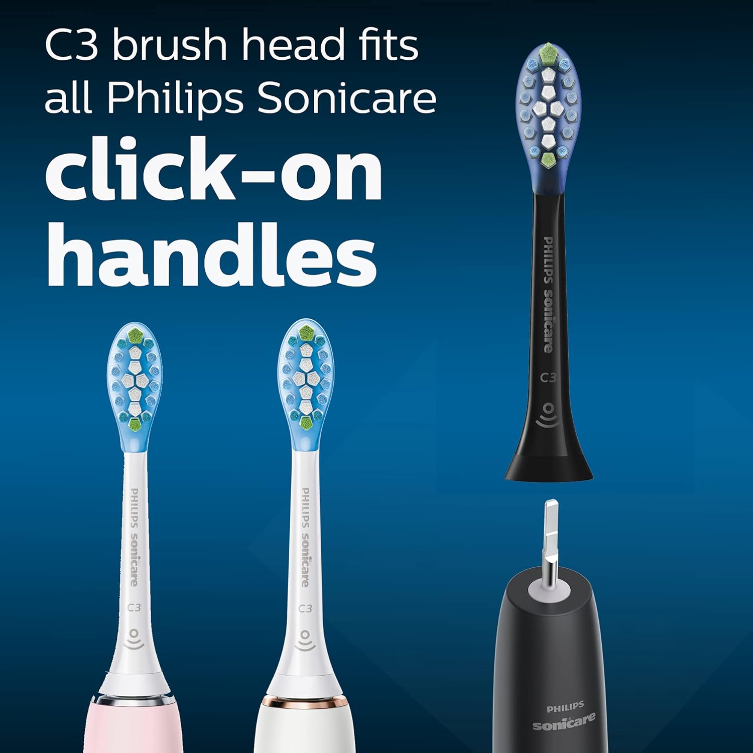 Buy now Philips Sonicare Genuine C3 Premium Plaque Control Replacement Toothbrush Heads, 2 Brush Heads, Black, HX9042/95 at indiglob india
