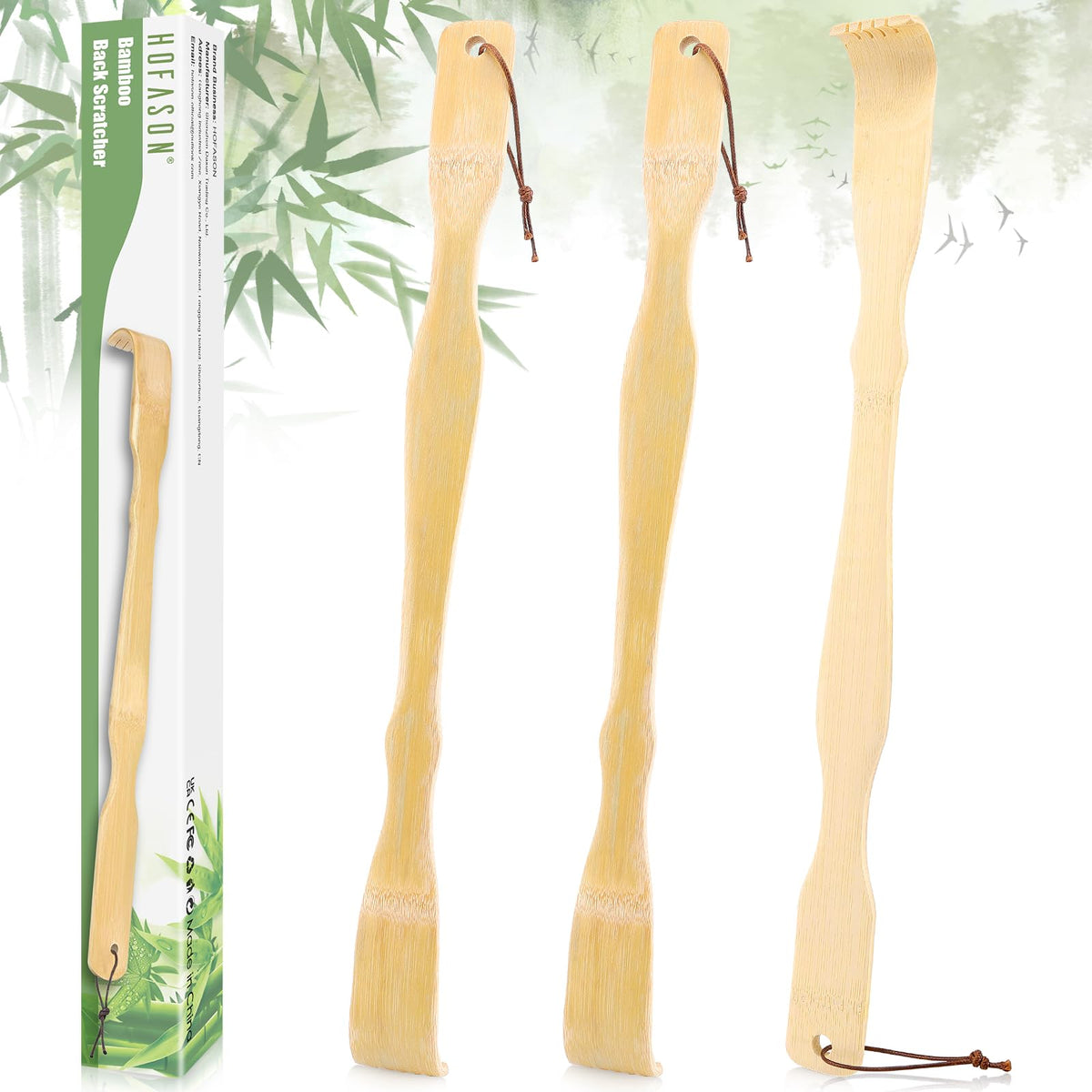 HOFASON 3 Pack Wooden Bamboo Back Scratcher for Adults Men Women, Gifts for Seniors, Small Funny Gifts for Elderly Men Women, 16.5 Inch Long Handle Back Scratchers Easter Basket Stuffers