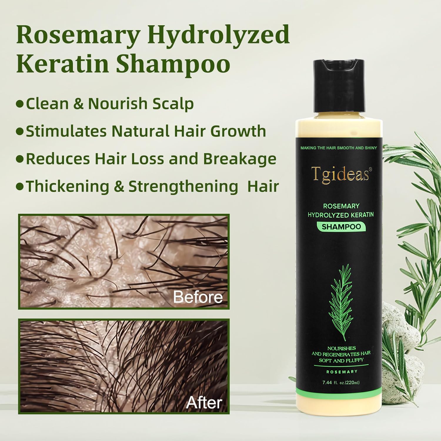 Rosemary Biotin Volumizing Shampoo for Thinning Hair, 7.4 Fl Oz | Keratin Strengthening, Helps Boost Volume, Reduce Breakage, Nourishes Scalp, Color-Treated Hair Safe Vegan, Gentle Daily Care