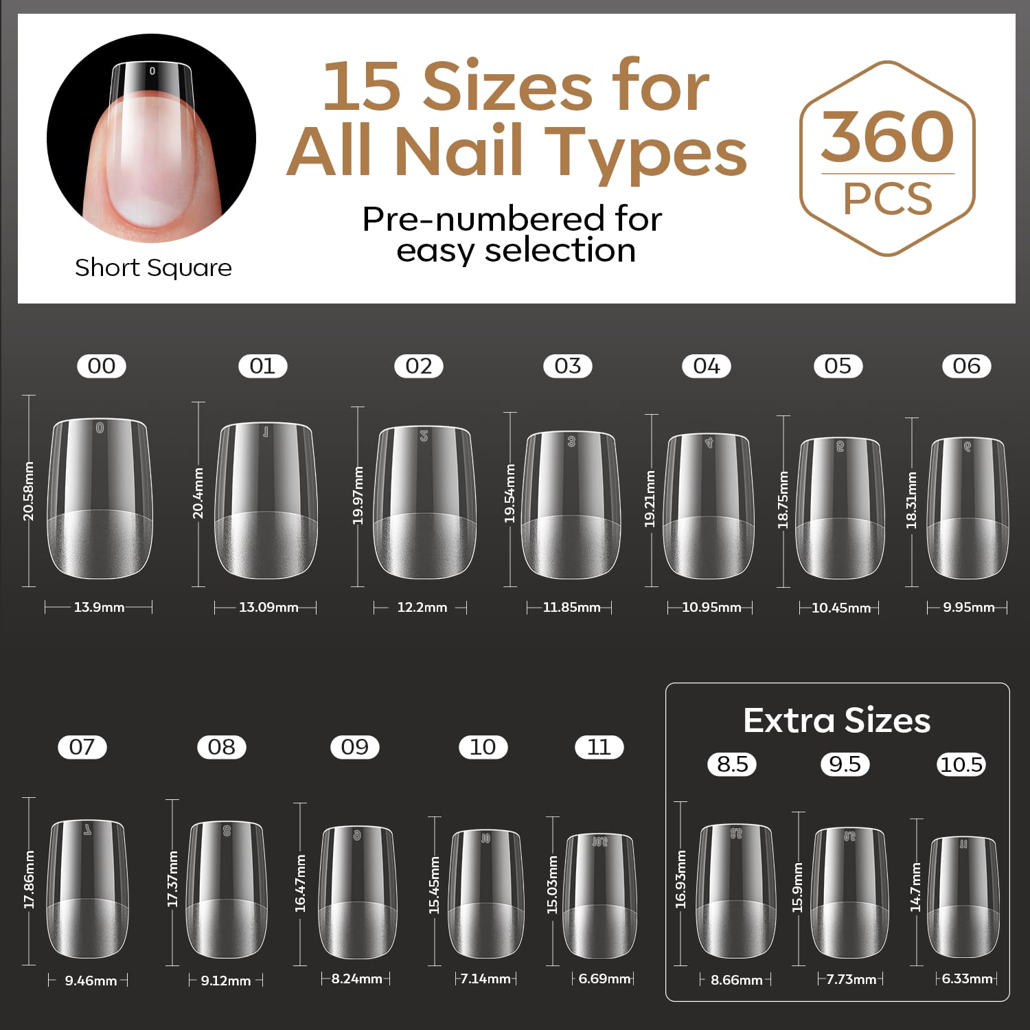 Discover Modelones 360pcs Short Almond Nail Tips with 15 sizes included. Order online for easy nail art styling!