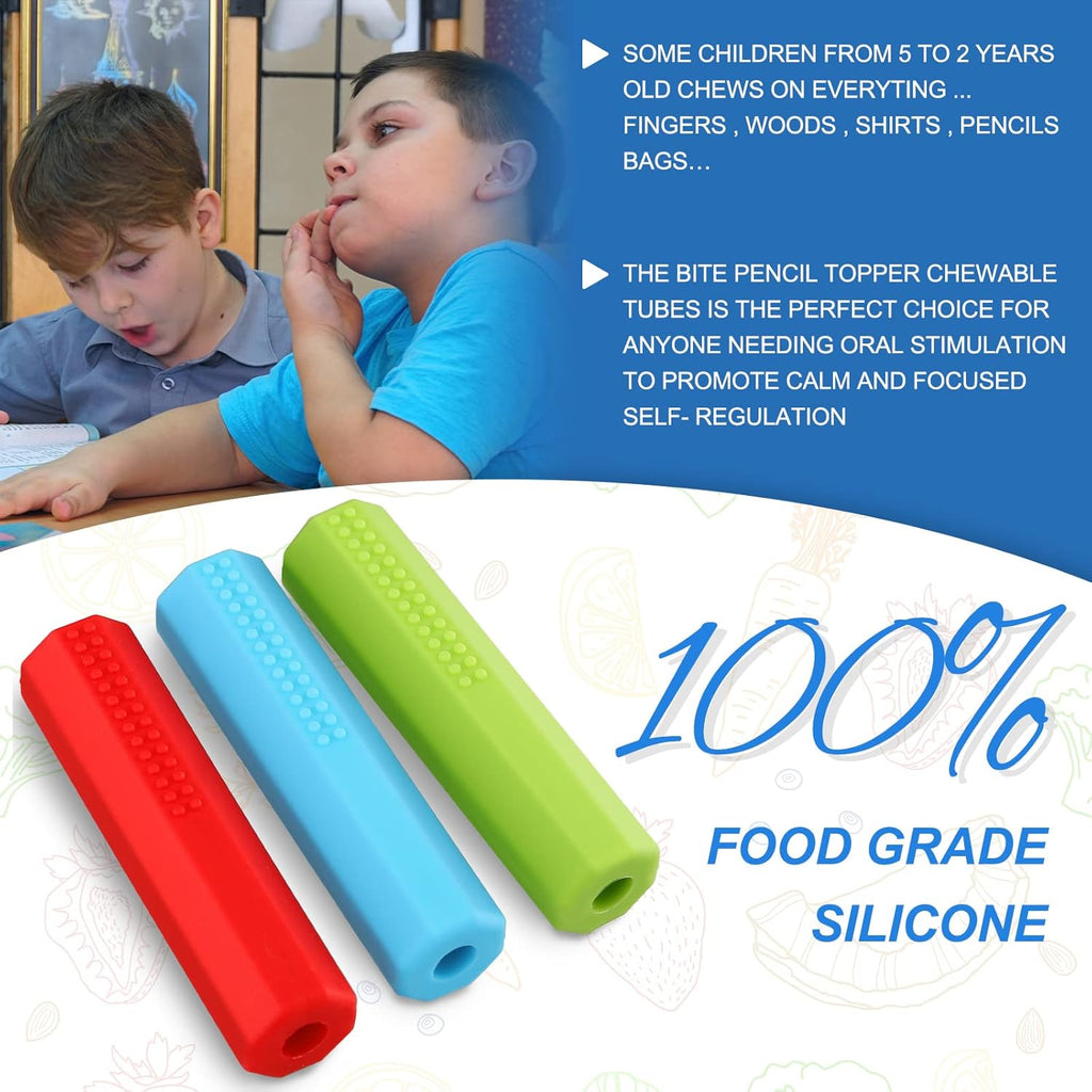 Buy now Eersida 6 Pieces Sensory Chew Pencil Toppers Set Chewable Pencil Toppers Chew Toys for Sensory Kids Boys and Girls, Oral Motor Needs(Red, Blue, Green) at indiglob india