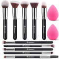 BEAKEY Makeup Brushes set with 2 Blending Sponges,10 Brush Face and Eye Set | Beginner-friendly face and eye tools with soft synthetic fibers for light,buildable coverage from foundation to eyeshadow
