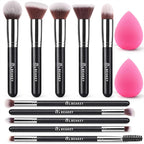 BEAKEY Makeup Brushes set with 2 Blending Sponges,10 Brush Face and Eye Set | Beginner-friendly face and eye tools with soft synthetic fibers for light,buildable coverage from foundation to eyeshadow