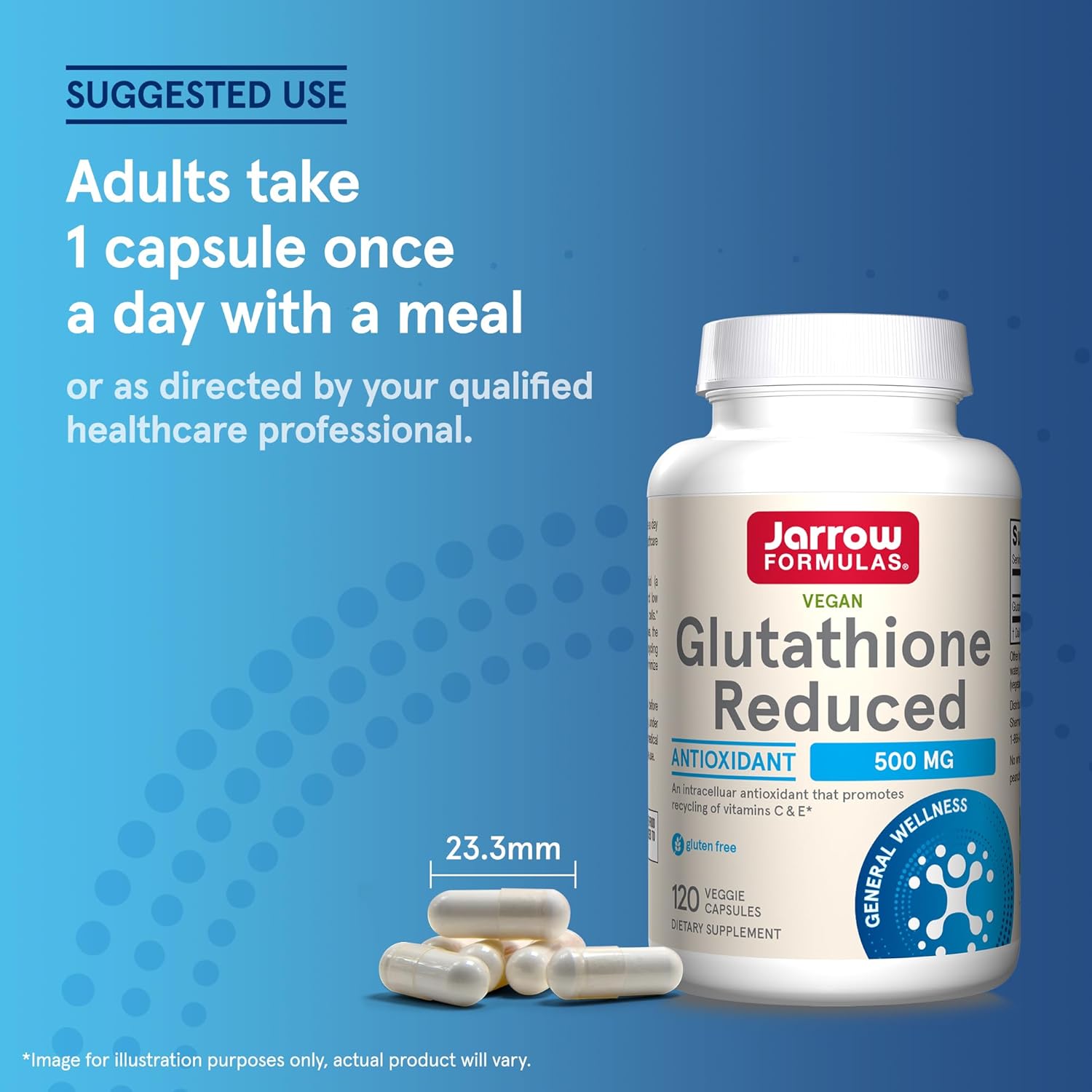 Buy now Jarrow Formulas Glutathione Reduced 500 mg - 120 Veggie Capsules - Intracellular Antioxidant - Quality Glutathione Supplements - Supports Recycling of Vitamins C & E - Non-GMO - Gluten Free - Vegan at indiglob india