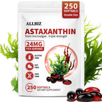 ALLBIZ Astaxanthin 24mg | 250 Softgels | 250-Day Supply | Premium Antioxidant Supplement Supports Eye, Skin, Brain & Liver Health | Natural Microalgae Source, Non-GMO, Gluten Free