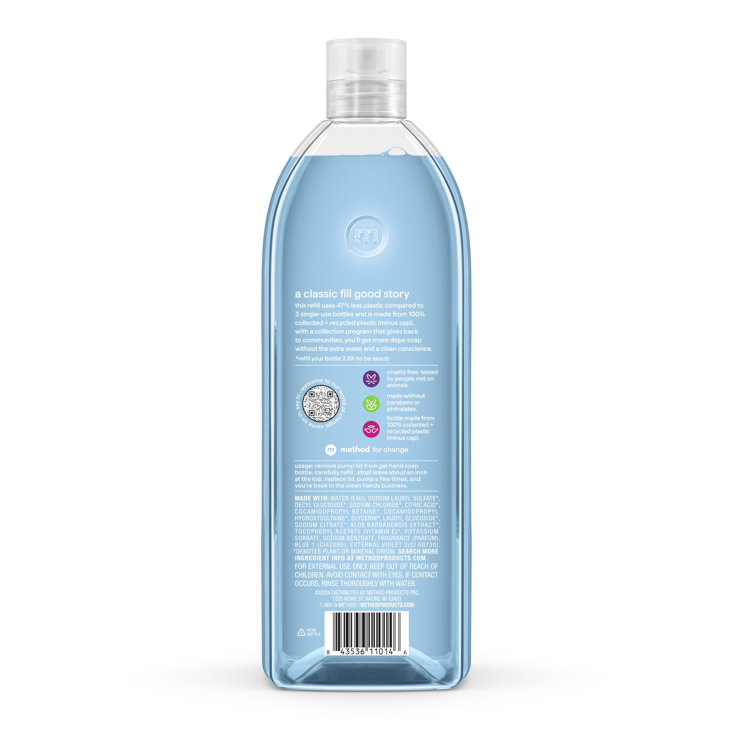 method Gel Hand Wash Refill, Sea Minerals, 34 fl oz | Refills Up to 3X, Hydrates & Softens Skin, Designed for Gentle Everyday Cleansing, With Notes of Bergamot, Lemon & Rosemary