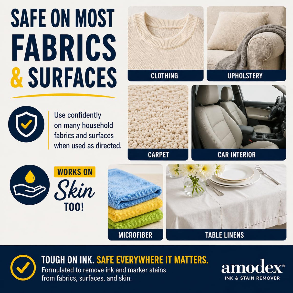 Amodex Ink & Spot Remover for Clothes, Leather and Skin - Removes Ink, Ballpoint, Sharpie, Grease and More, Works on Set-in Stains, Gentle but Powerful, 4oz/120ml Bottle