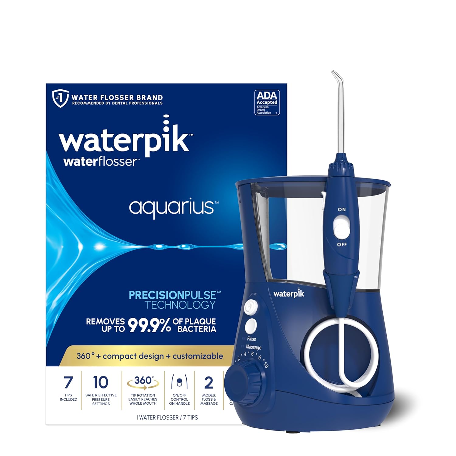 Buy now Waterpik Aquarius Water Flosser For Teeth Cleaning, Gums, Braces, Dental Care, Electric Power With 10 Settings, 7 Tips For Multiple Users And Needs, ADA Accepted, White WP-660, Packaging May Vary Blue at indiglob india