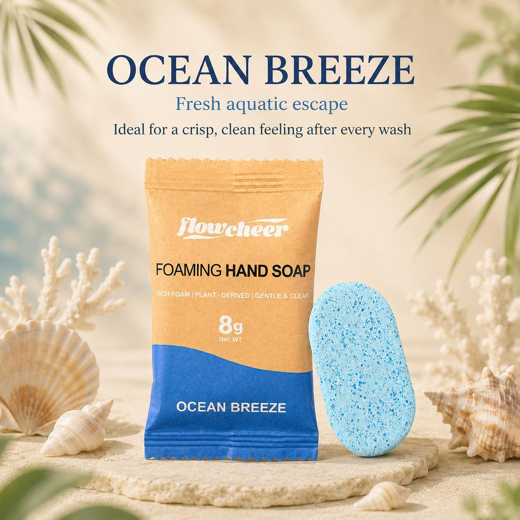 Flowcheer Foaming Hand Soap Refill in Ocean Breeze scent. 8g pack available for easy online ordering.
