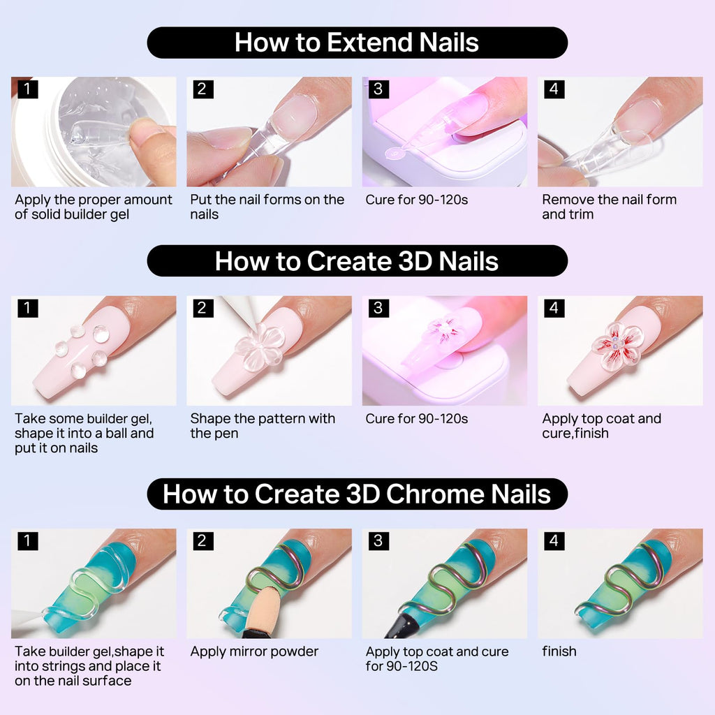 MIZHSE 3D Sculpting Gel includes instructions for extending and creating 3D nails. Verified by CuratCart for quality.