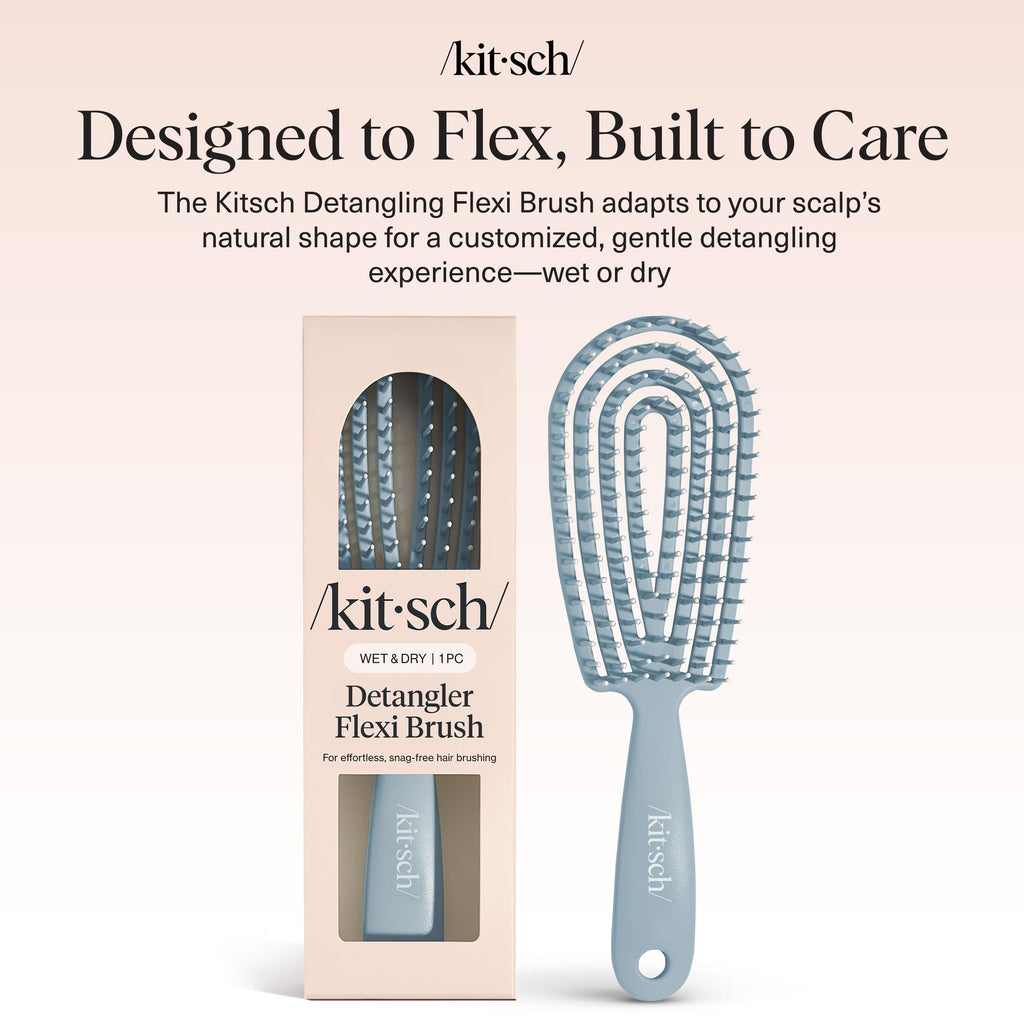 Kitsch Flexi Flow Detangler Brush, Hair Brushes For Women - Haze Blue | Brush Detangler for Women, Men & Kids, Curly Hair Brush w/ Bendable Frame, Bounce Curl Defining Brush for Wet or Dry Strands