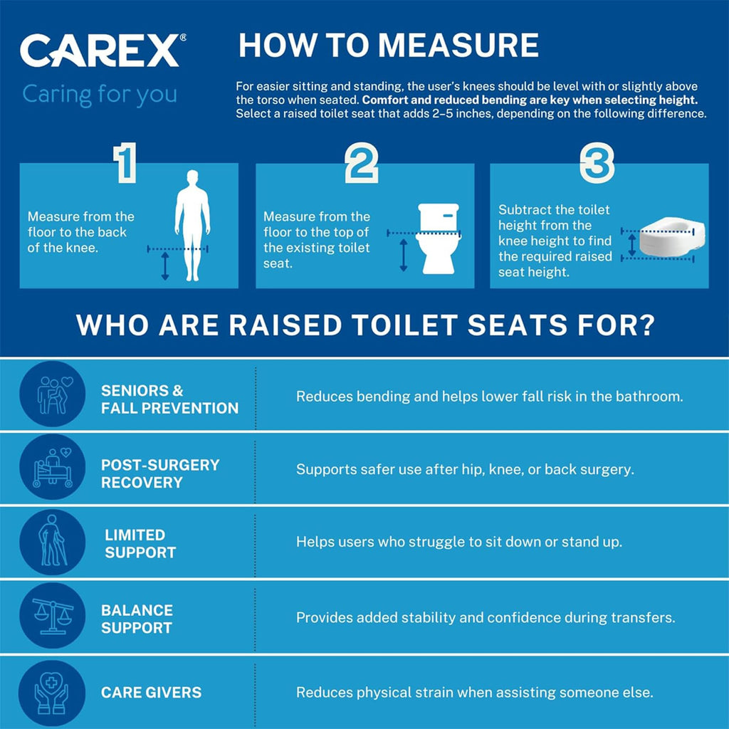 Carex Toilet Seat Riser, 5 Inch, Toilet Seat Risers for Seniors, Raised Toilet Seat, Supports 300lbs, Slip-Resistant, Toilet Riser, Elevated Toilet Seats