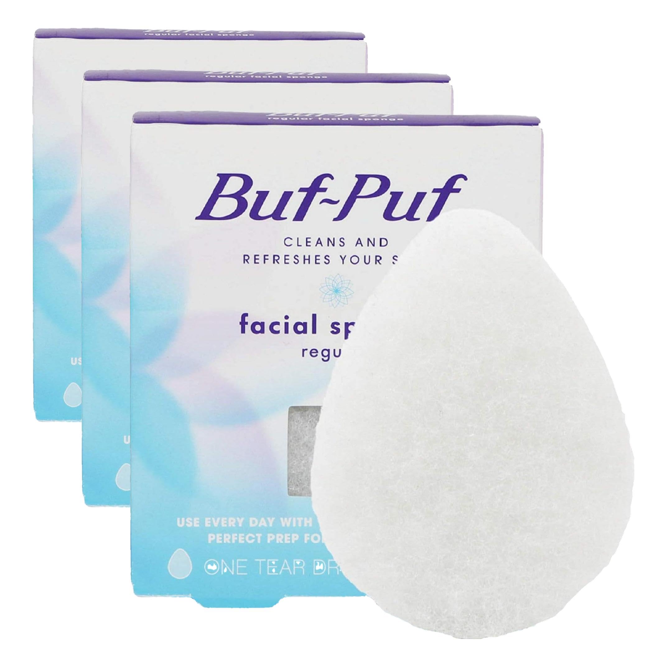 Buf-Puf Regular Facial Sponge, Dermatologist Developed, Removes Deep Down Dirt & Makeup that Causes Breakouts and Blackheads, Reusable, Exfoliating, White, 1 Count