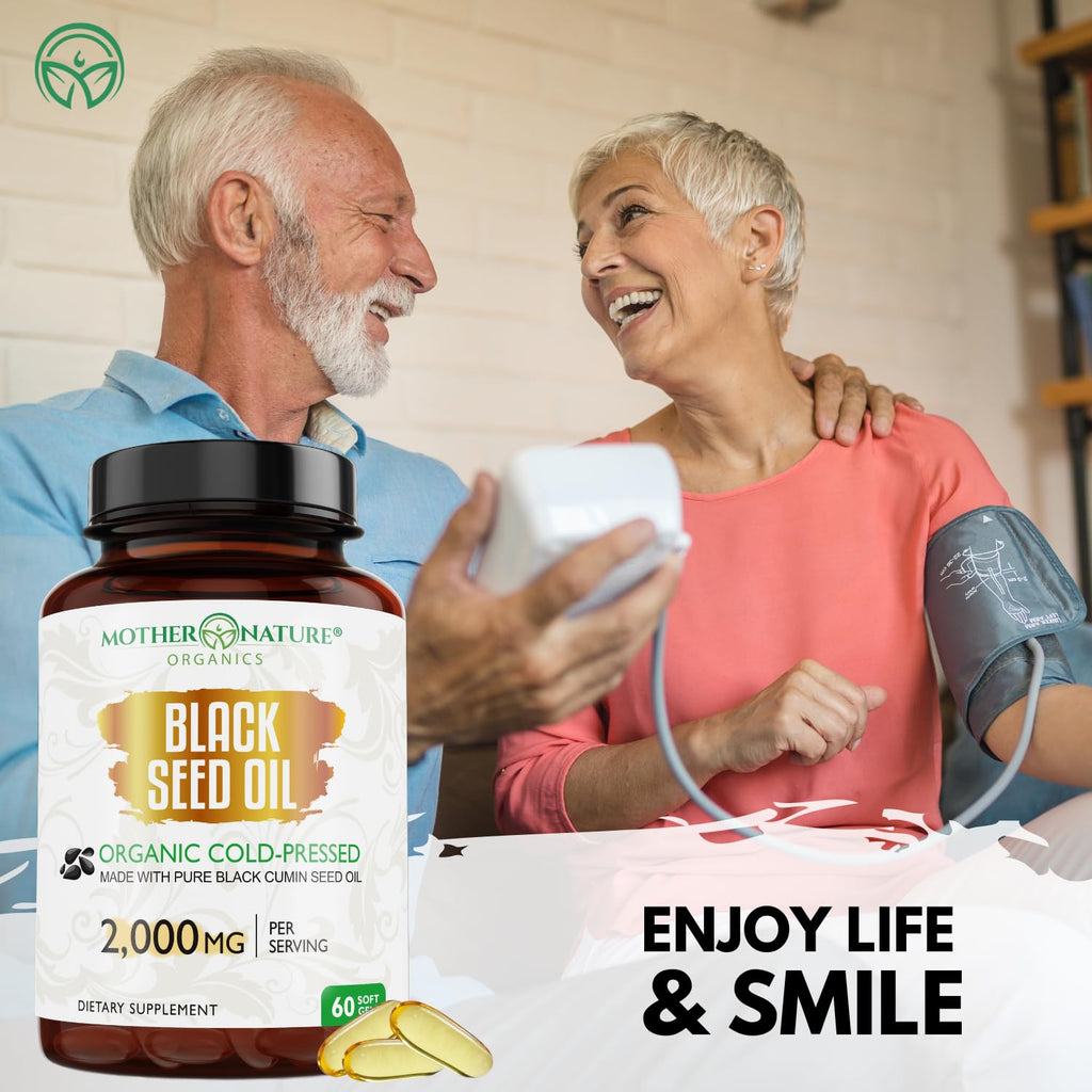 MNO Black Seed Oil Capsules 2000mg High TQ, 60 Count, Cold Pressed Supply | Organic cold pressed black cumin oil capsules with high TQ for immune & joint support, 1 month supply, 60 count