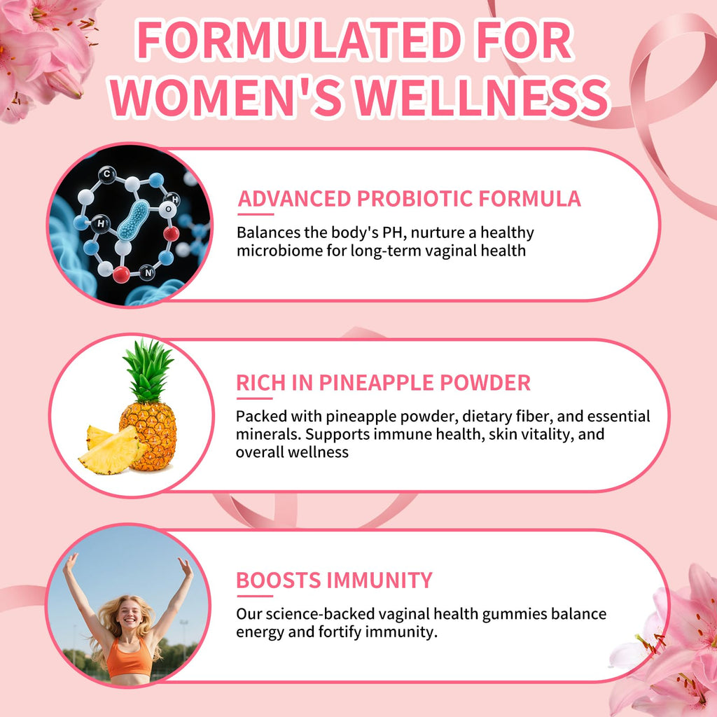 Premium Feminine Balance Gummies for Women's Health, Hawaiian Pineapple Gummies for Women Vaginal Probiotic & pH Balance Support - Vegan - Healthy Odor - Gluten-Free - 60 Count