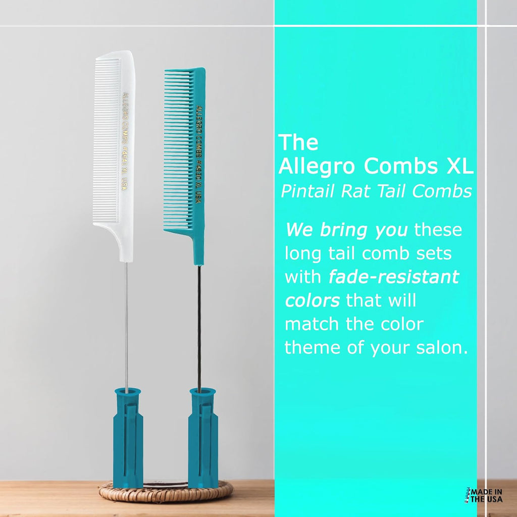 Buy now Allegro XL Pintail Rat Tail & Parting Combs - Metal Tail Foiling & Pin Combs (2 Pc. AQUA & WHITE) at indiglob india