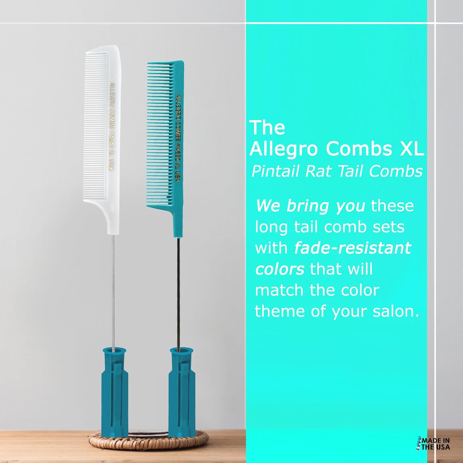 Buy now Allegro XL Pintail Rat Tail & Parting Combs - Metal Tail Foiling & Pin Combs (2 Pc. AQUA & WHITE) at indiglob india