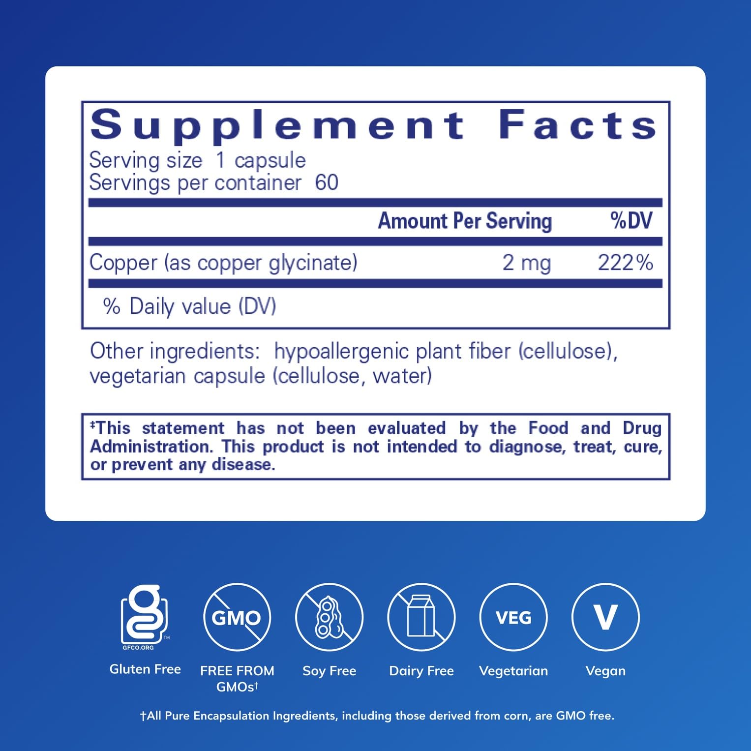 Pure Encapsulations Copper (Glycinate), 60 Capsules | Iron Absorption Supplement for Red Blood Cell Formation*, 2 mg Copper Supplement