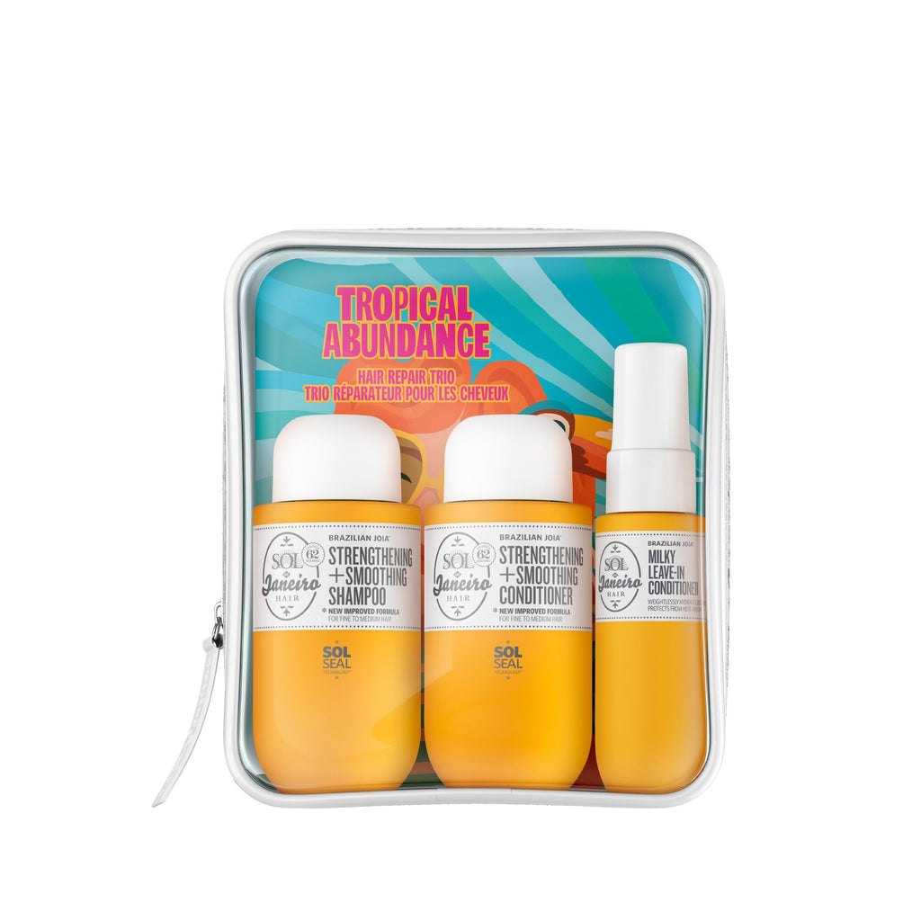 Buy now Sol de Janeiro Tropical Abundance Hair Repair Trio Travel Set | Jet Set | Sulfate Free Brazilian Joia Shampoo and Conditioner | Leave In Conditioner Spray | TSA Friendly | Amazon Exclusive at indiglob india