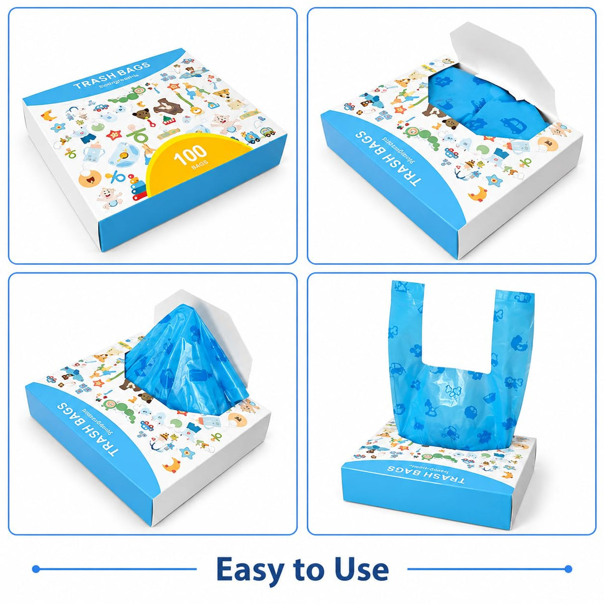 Odor Sealing Cat Litter Poop Clump Pick-Up Bags with Handles Scoop Tie Bags Dog Waste Bag, Leak Proof Pet Disposal, Unscented, 100 bags