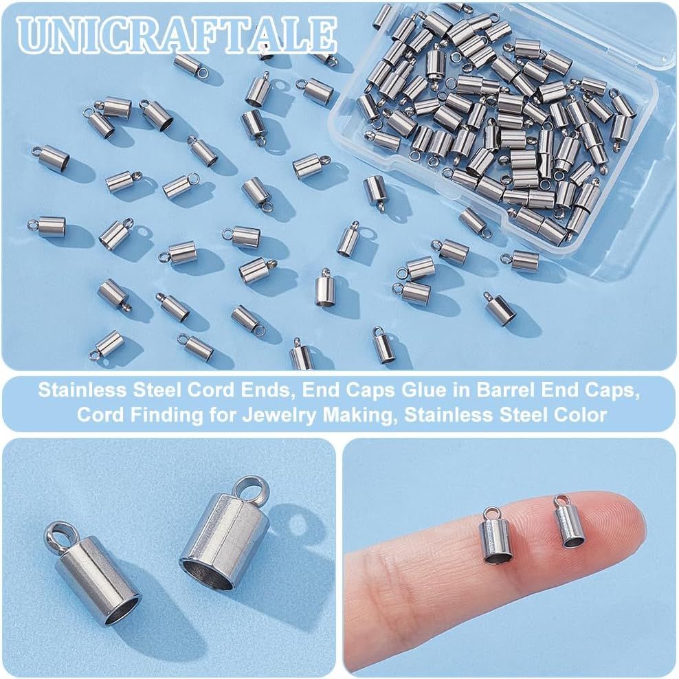 Buy now UNICRAFTALE 100pcs 2 Sizes 3mm/4mm Barrel Cord Ends 304 Stainless Steel End Caps Leather Cord Ends Terminators End Tip Bead Caps for Leather Cord Bracelets Jewelry Making at indiglob india