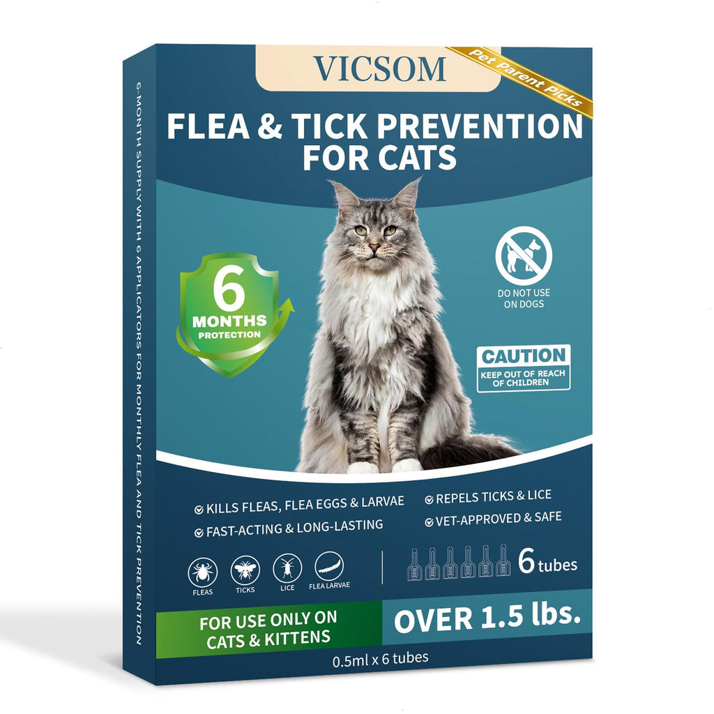 VICSOM Cat Flea Treatment, Flea and Tick Prevention for Cats, 6 Doses
