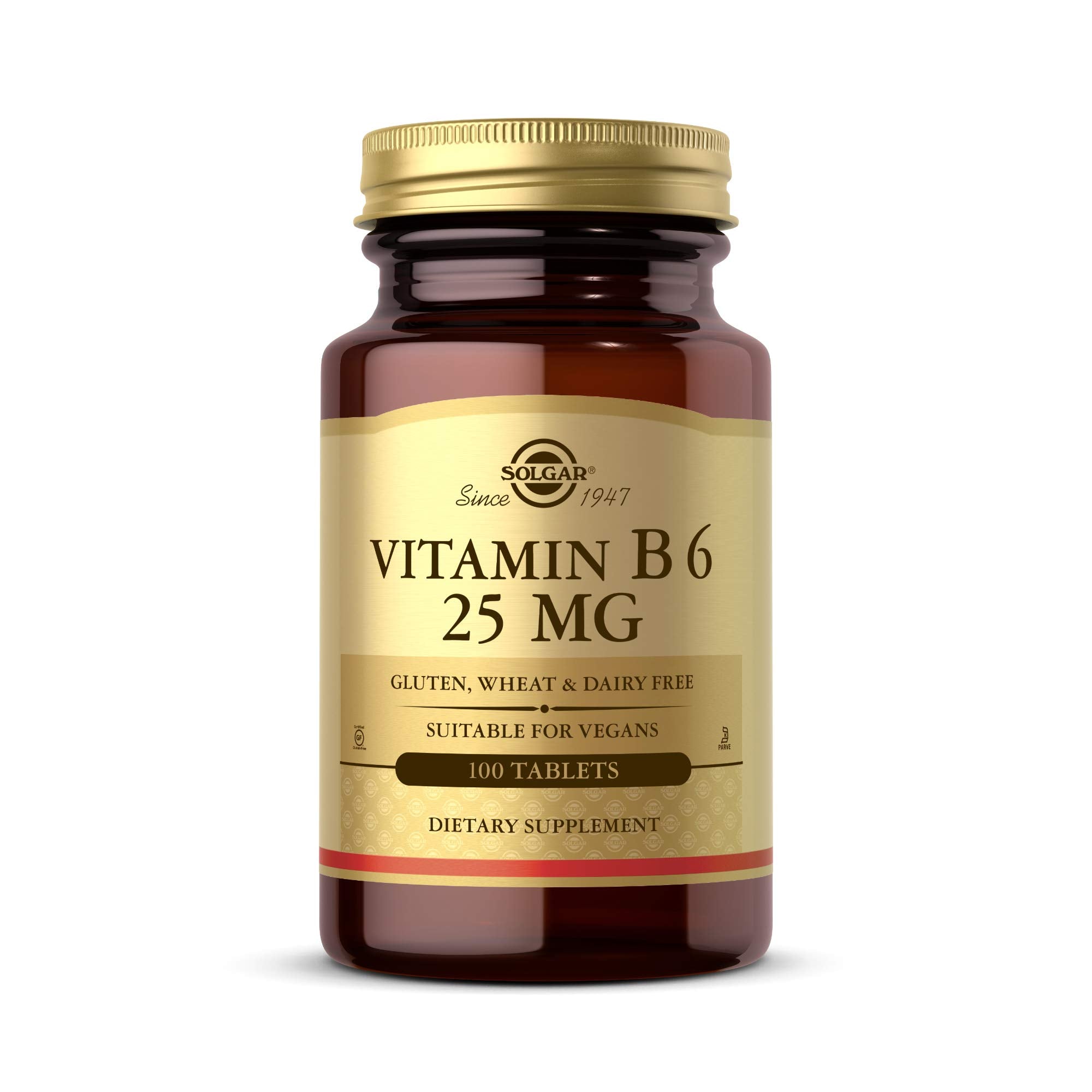 Solgar Vitamin B6 25 mg, 100 Tablets - Supports Energy Metabolism | Heart Health & Healthy Nervous System - B Complex Supplement - Vegan, Gluten Free, Dairy Free, Kosher - 100 Servings